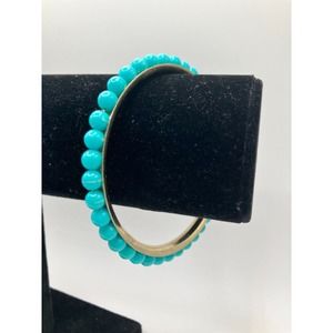 Faux Turquoise Beads Gold-Tone Embellished 3 Inch Around Bangle Bracelet!